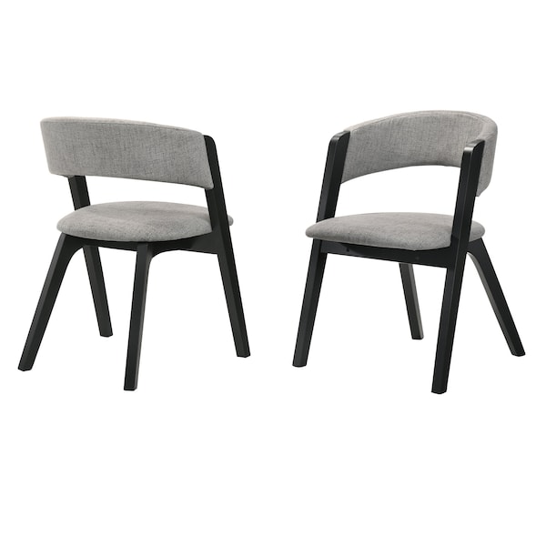 Armen Living Rowan Gray Upholstered Dining Chairs in Black Finish, PK2 LCRWSIGRBL - main